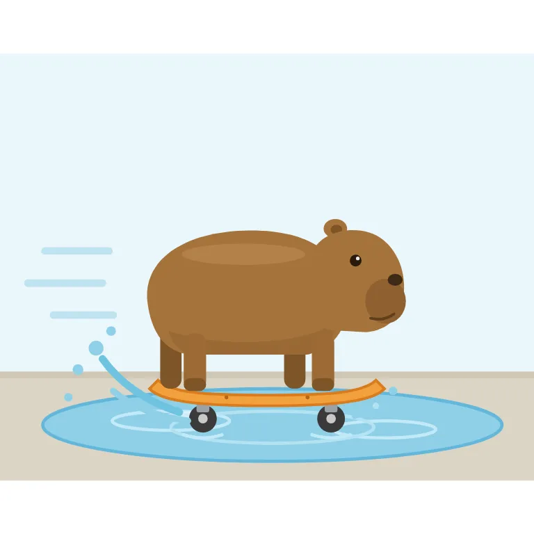 Kimi K3's SVG drawing of a capybara riding a skateboard through a puddle
