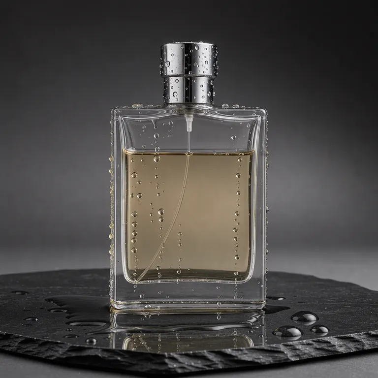 FLUX 3 Image’s picture for “A glass perfume bottle on wet black stone, soft studio lighting, water droplets, high-end product photography”