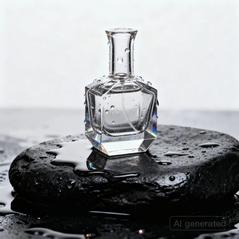 Seedream 4.0’s picture for “A glass perfume bottle on wet black stone, soft studio lighting, water droplets, high-end product photography”