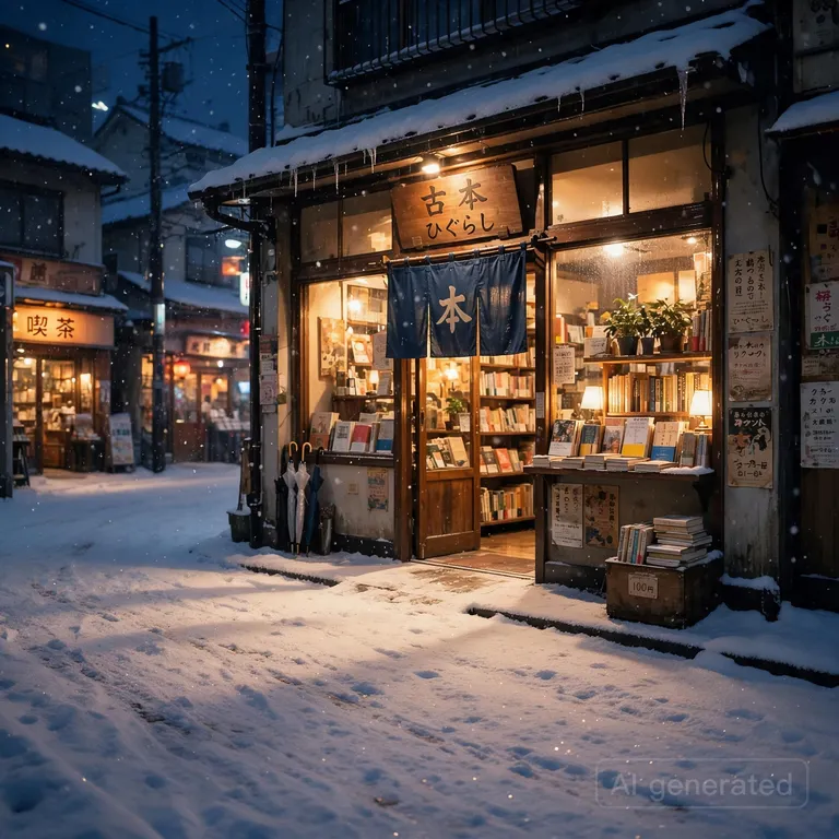 Seedream 5.0 Pro’s picture for “Make it a snowy winter morning. Keep the bookshop, the street and the camera angle the same.”