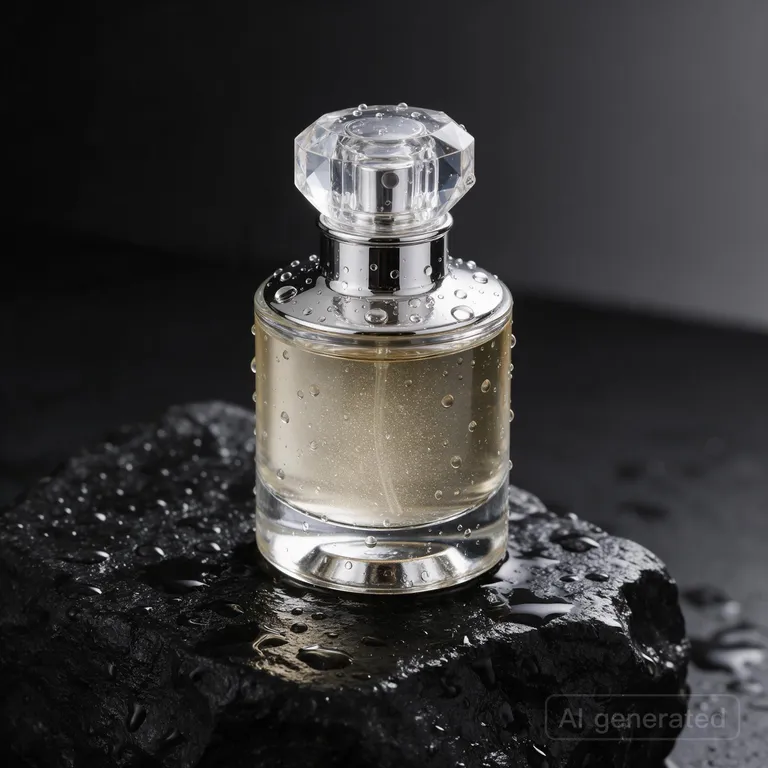 Seedream 5.0 Pro’s picture for “A glass perfume bottle on wet black stone, soft studio lighting, water droplets, high-end product photography”