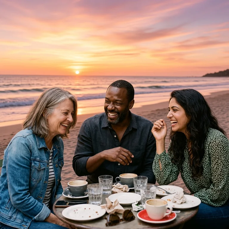 The café photo moved to a beach by Grok Imagine Image 2.0